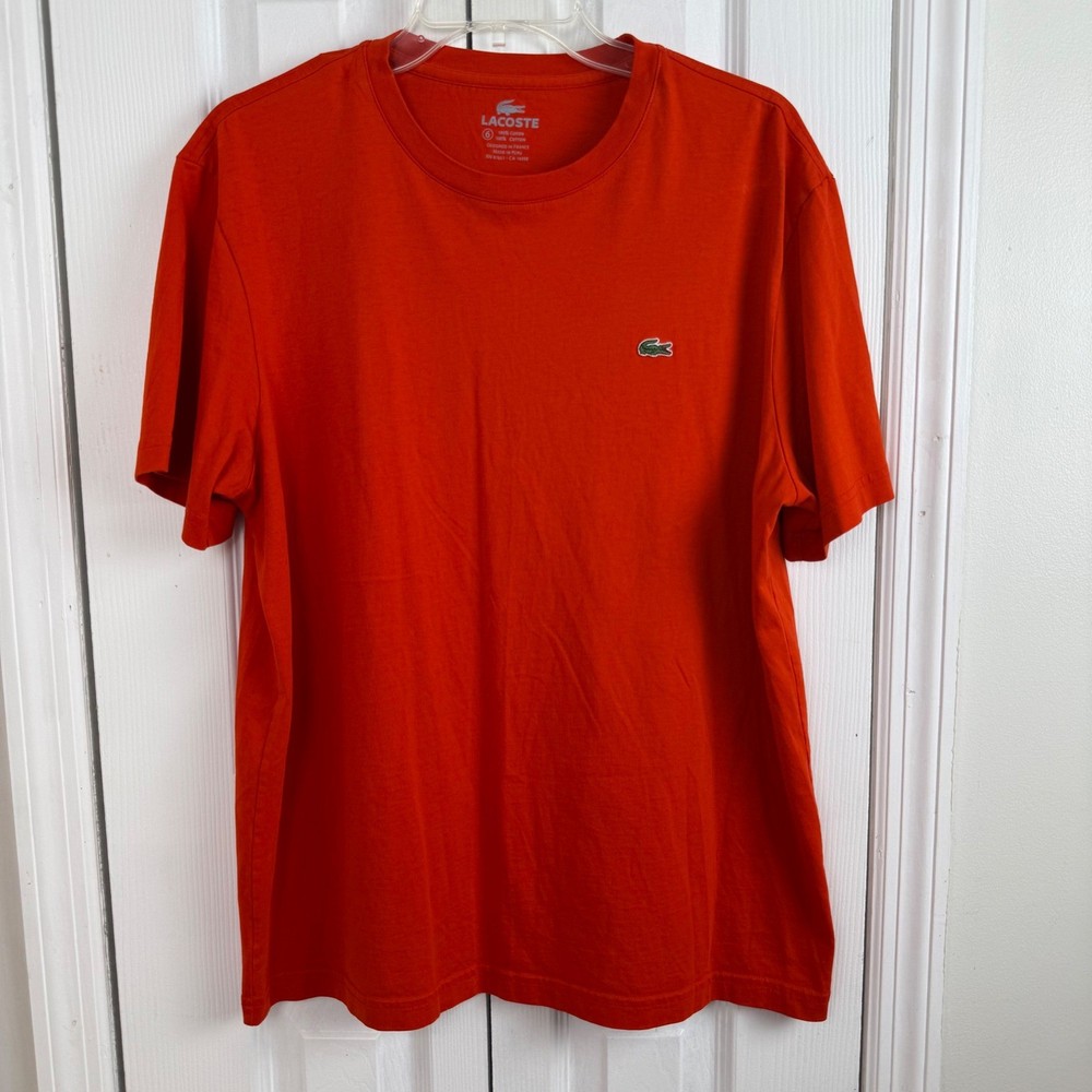 Lacoste Mens 6 (XL) Classic Fit Crew Neck T Shirt Orange Cotton Casual Top