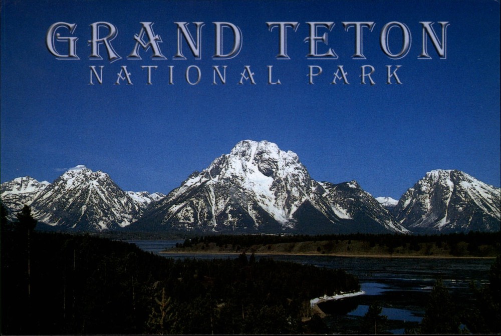 Grand Teton National Park Wyoming snow capped Snake River vintage postcard