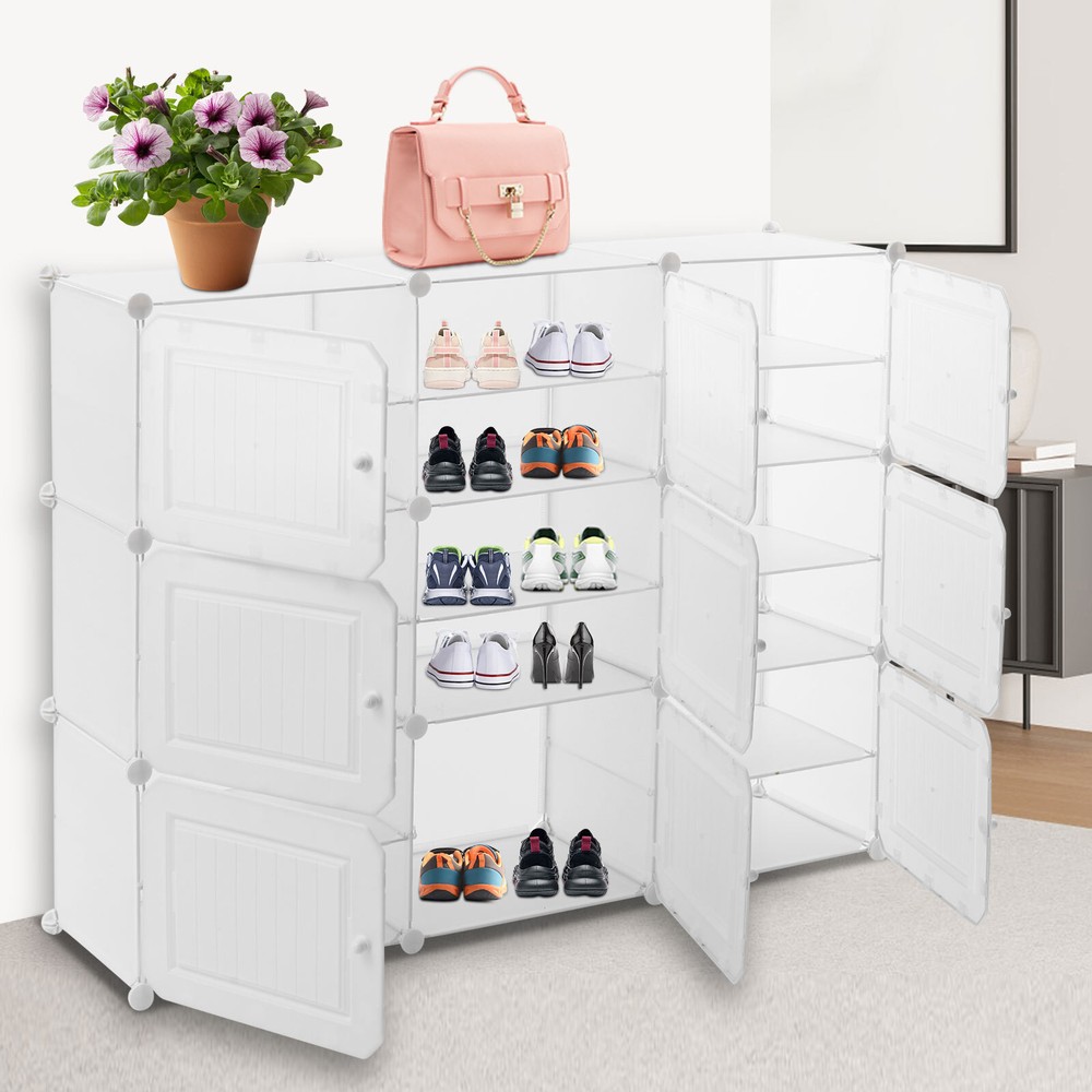 New 6 Tier Shoe Rack Shelf White Standing Closet Cabinet Storage with Door
