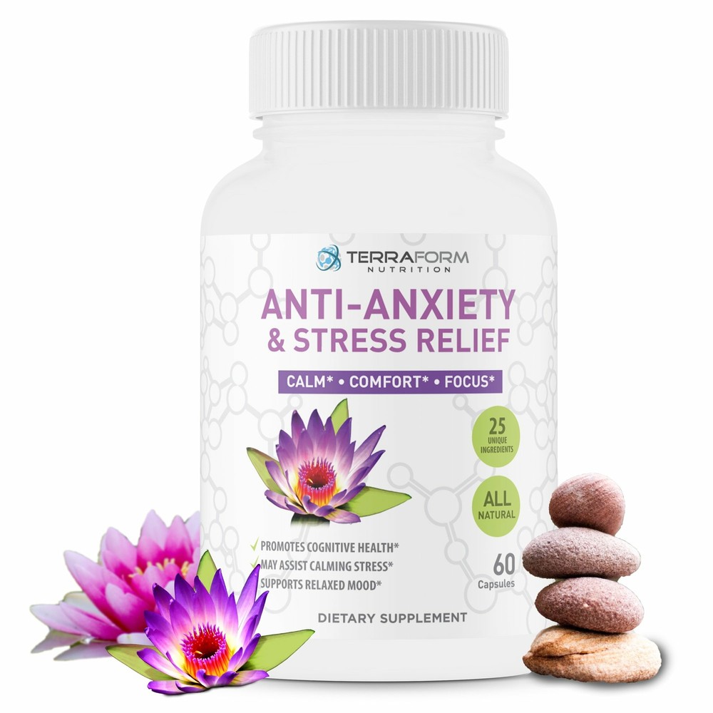Premium Anxiety Relief Pills  Natural Formula Supports a Calm- Positive Mood 