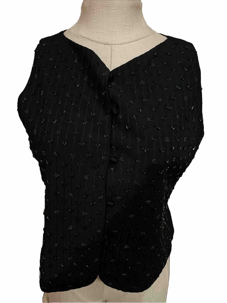 Womens Liz Claiborne Collection Black Beaded Vest Dressy Evening Sz 10 Formal