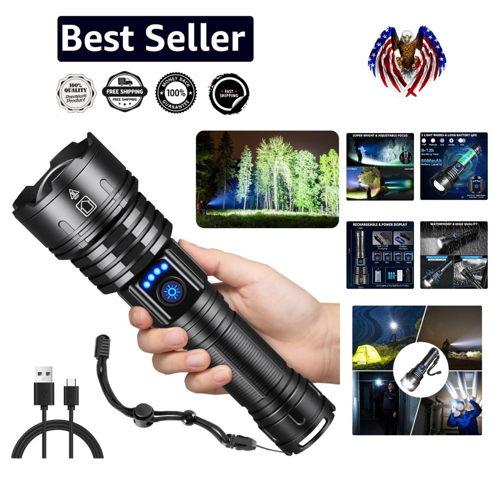 High-Performance 990000LM LED Flashlight with Type-C Fast Charging and IP67 Waterproof Design