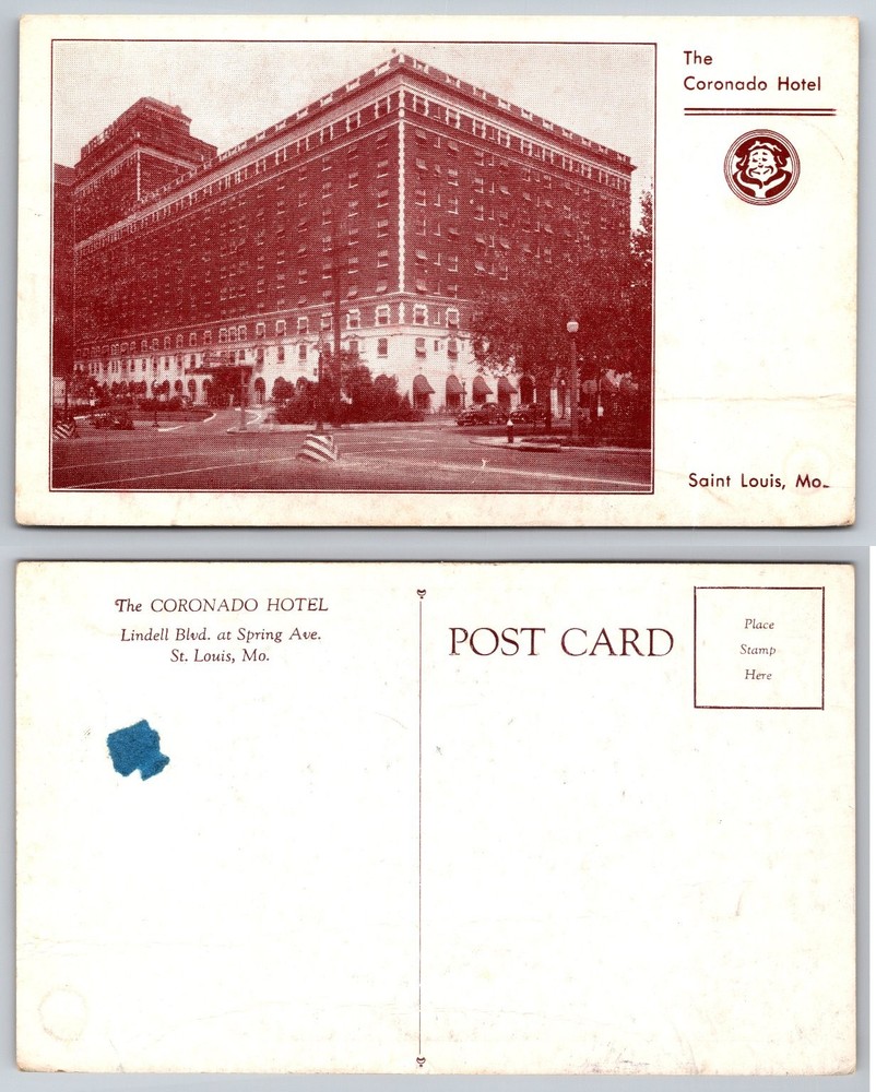 Vintage Coronado Hotel St. Louis MO Postcard Lindell Blvd Spring Ave