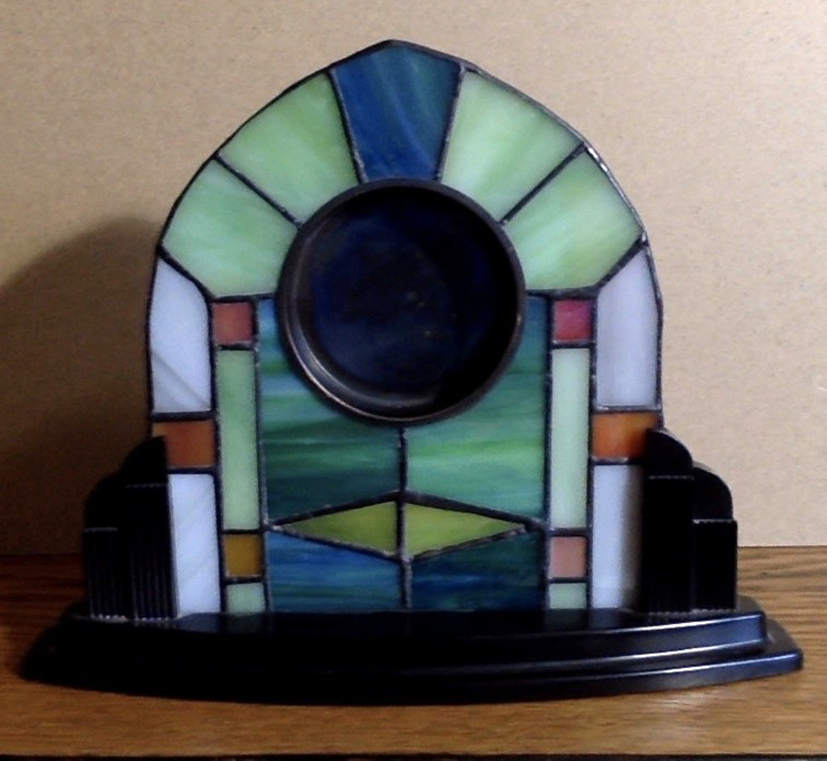 Linden Colorful Stained Glass Art Deco Style Metal Clock Base or Photo Frame