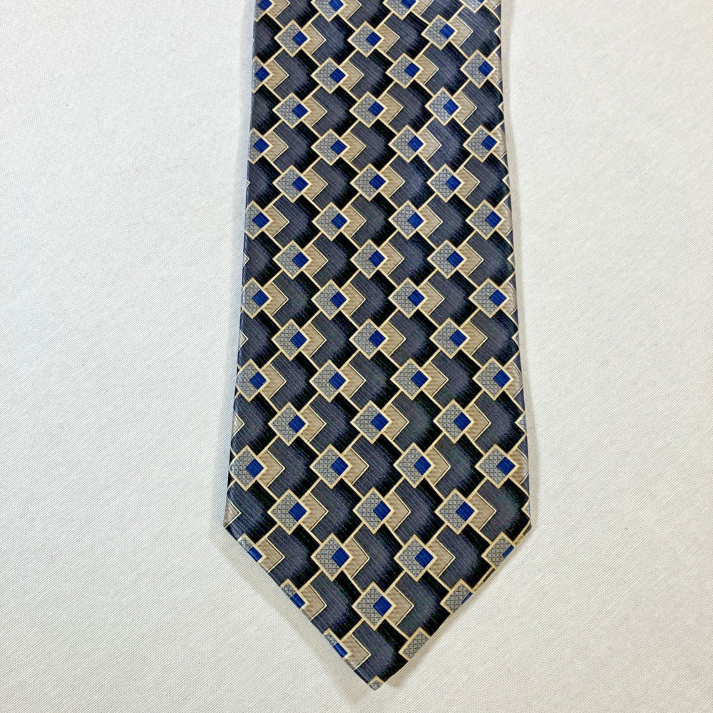 Pronto-Uomo Men’s 100% Silk Tie Silver/Gray Geometric Made in Italy 60