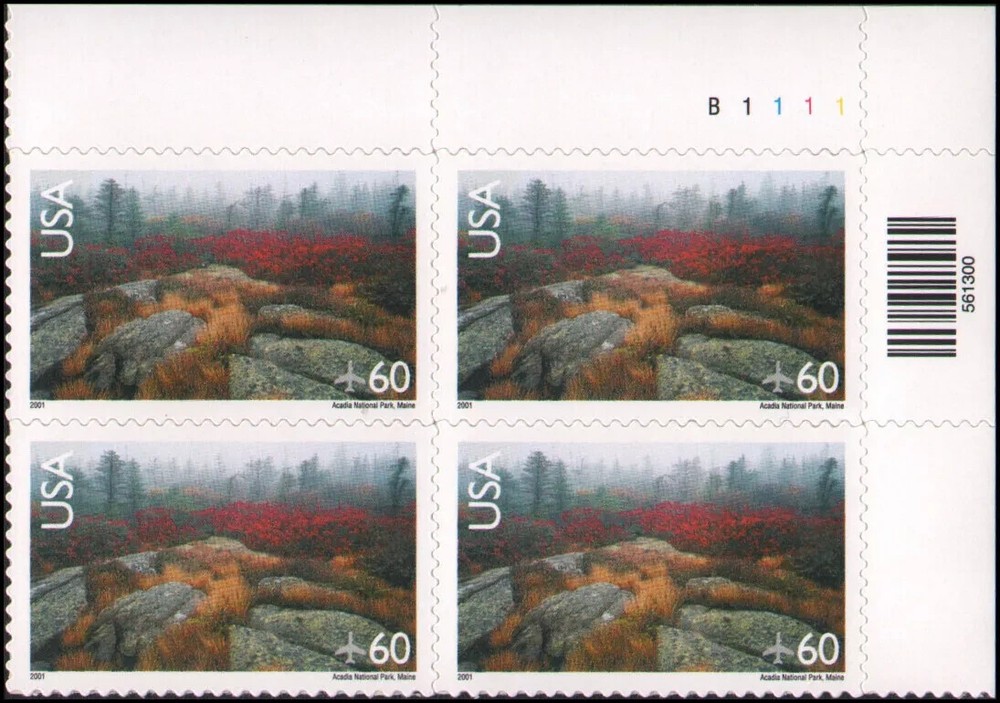 US Airmail Acadia National Park 60c Stamp Plate Block of 4 Scott #C138-image