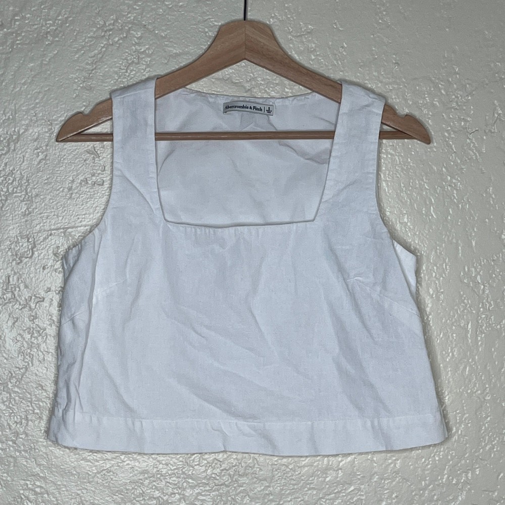 Abercrombie Linen Cotton Crop Top Square Neck Minimalist Summer Women White