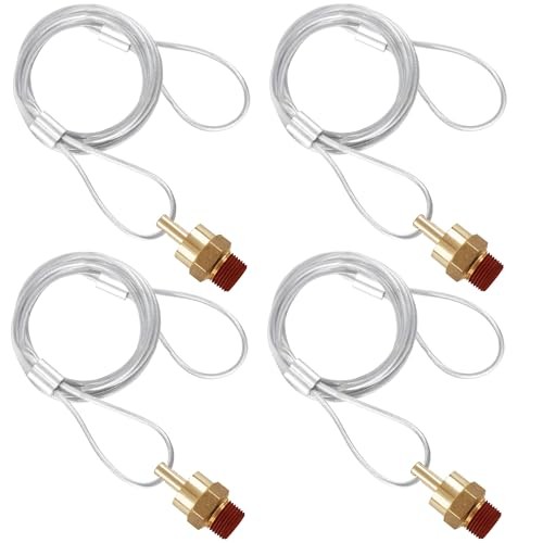 3/8” Air Tank Drain Valve Plug with 60” Cable, Dazakoot Brass Tank Drain Valve