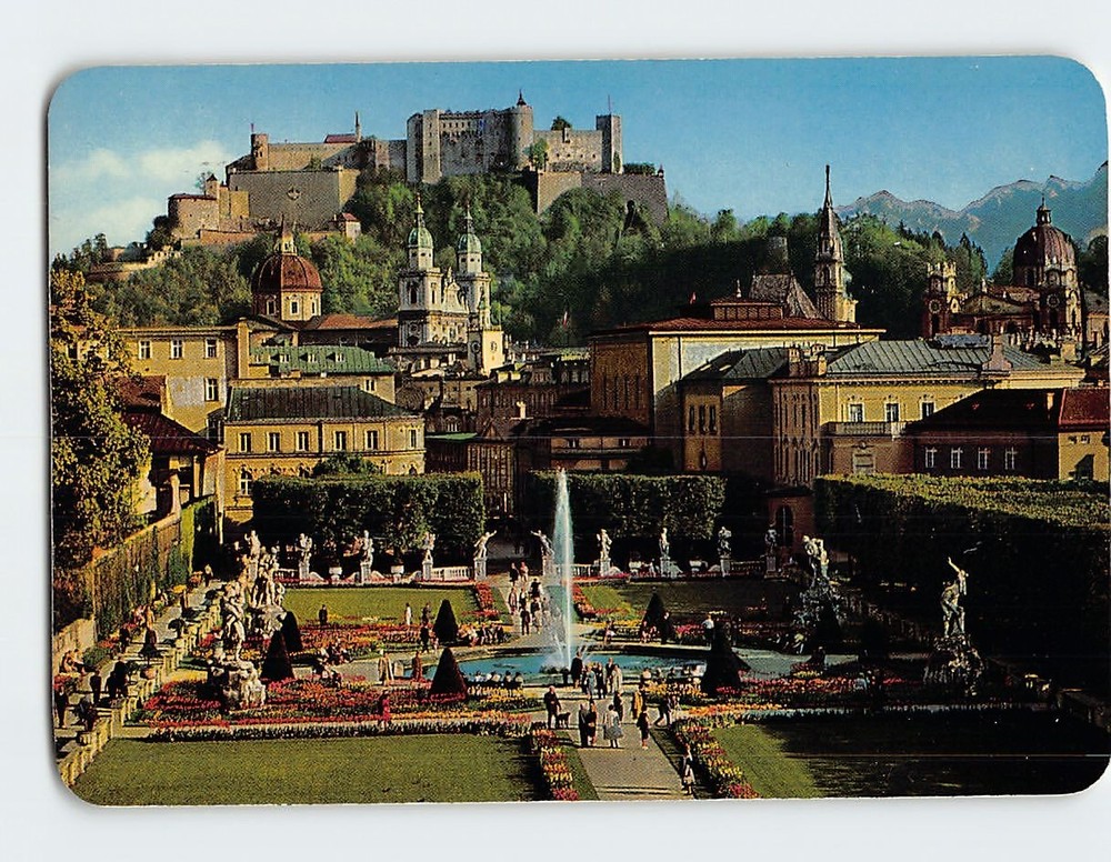 Postcard Mirabell Palace & Gardens with Hohensalzburg Fortress Salzburg Austria