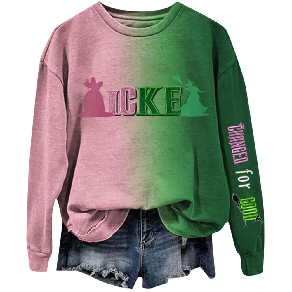 Wicked Sweatshirts Women Shirt Contrast Gradient Pink Goes Good with Green Tops-