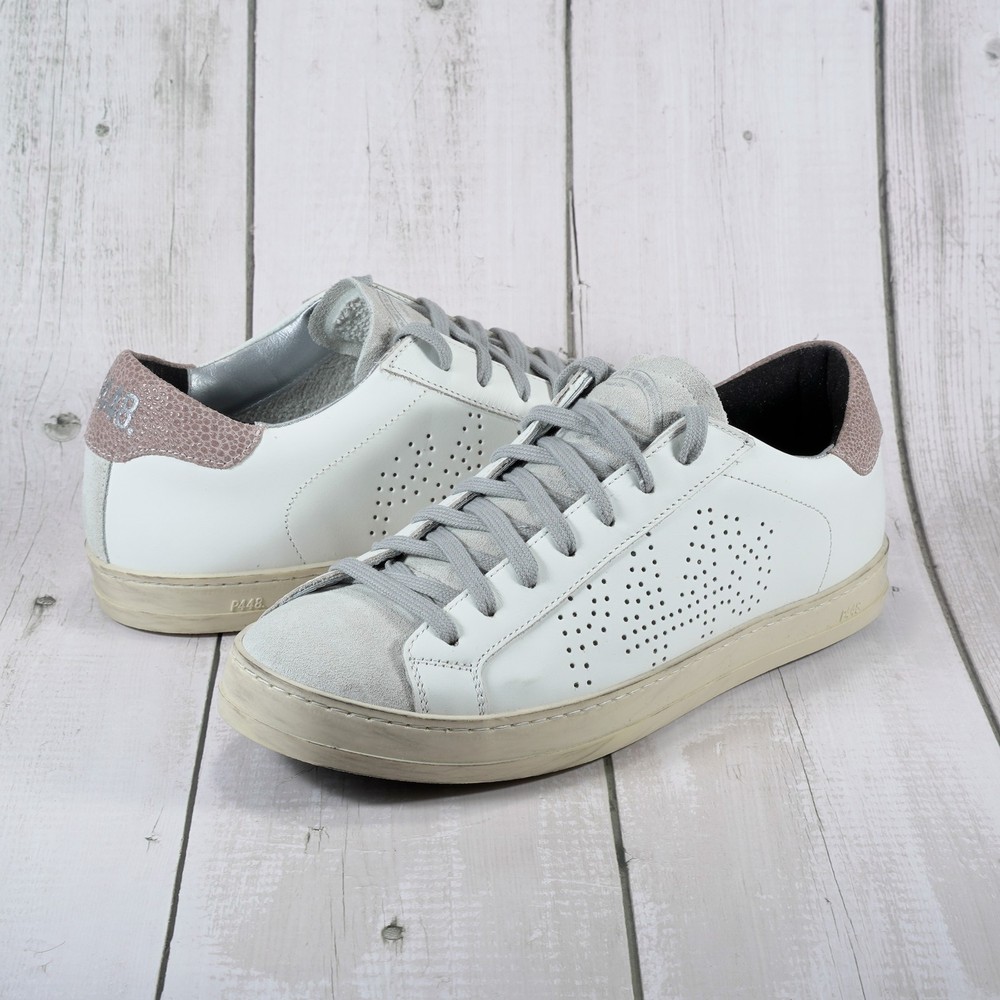 P448 John Paisley Lace up Low Top Sneakers Women's White/Bronze Round Toe Sz 9M