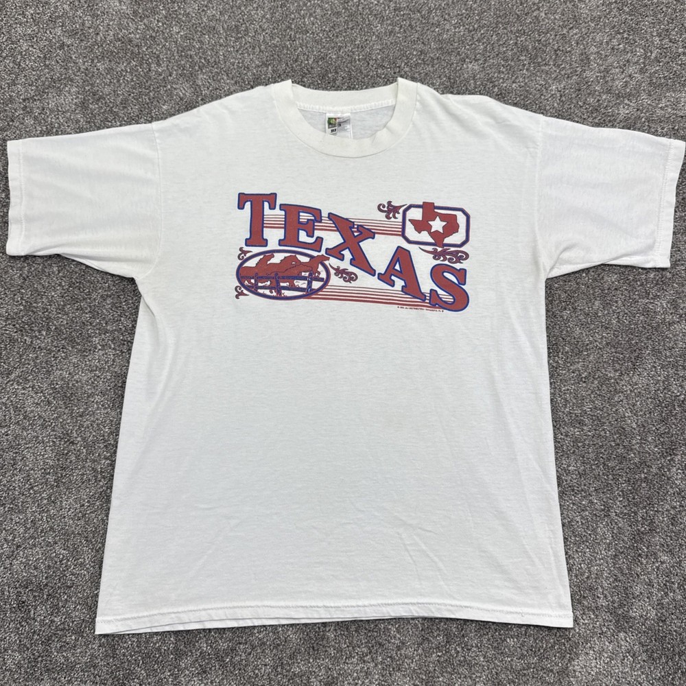 Vintage Texas Horses Shirt Mens Large L White T-Shirt 90s Y2K Spellout 90s