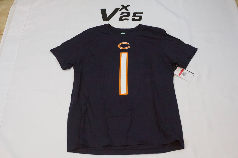 NWT Men's Nike Chicago Bears T-Shirt Jersey Justin Fields 1 Navy Blue Size Large