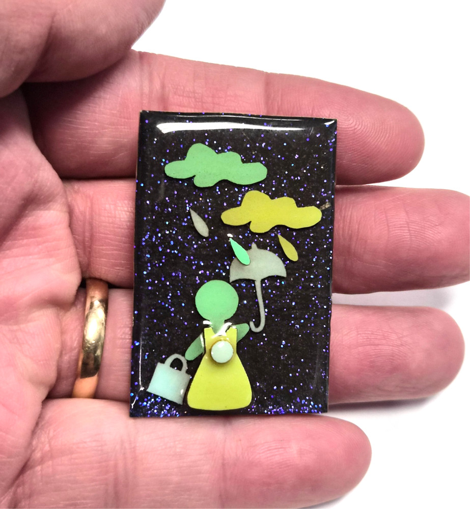 Vintage Little People Pins by Lucinda Little Girl In The Rain Pin / Brooch