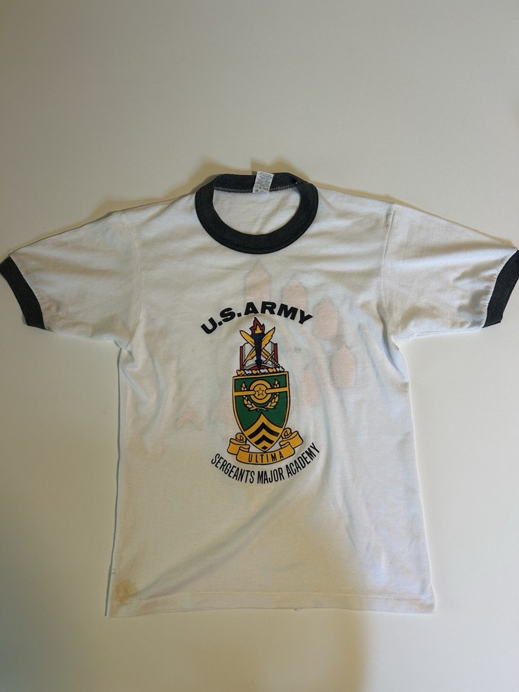 Vintage Us Army Ringer Shirt Men’s Medium White Soffe Shirts 70s 80s Graphic
