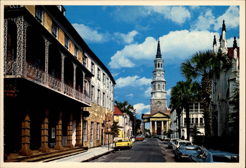 Church Street St Philip's Episcopal Charleston South Carolina ~ cars ~ postcard