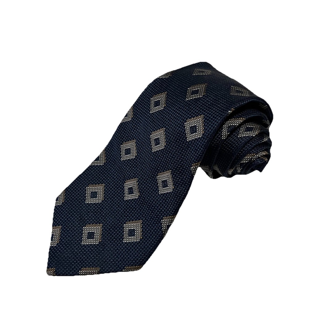 Robert Talbott Best Of Class Tie Navy Blue Gold Silk Geometric Diamond Necktie