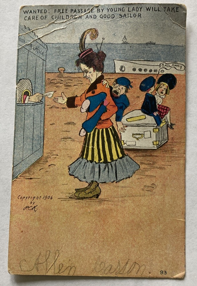 Antique VTG Humorous PCK Postcard Boat Sailing 1907 Cancelled Stamp Pruitt  WV