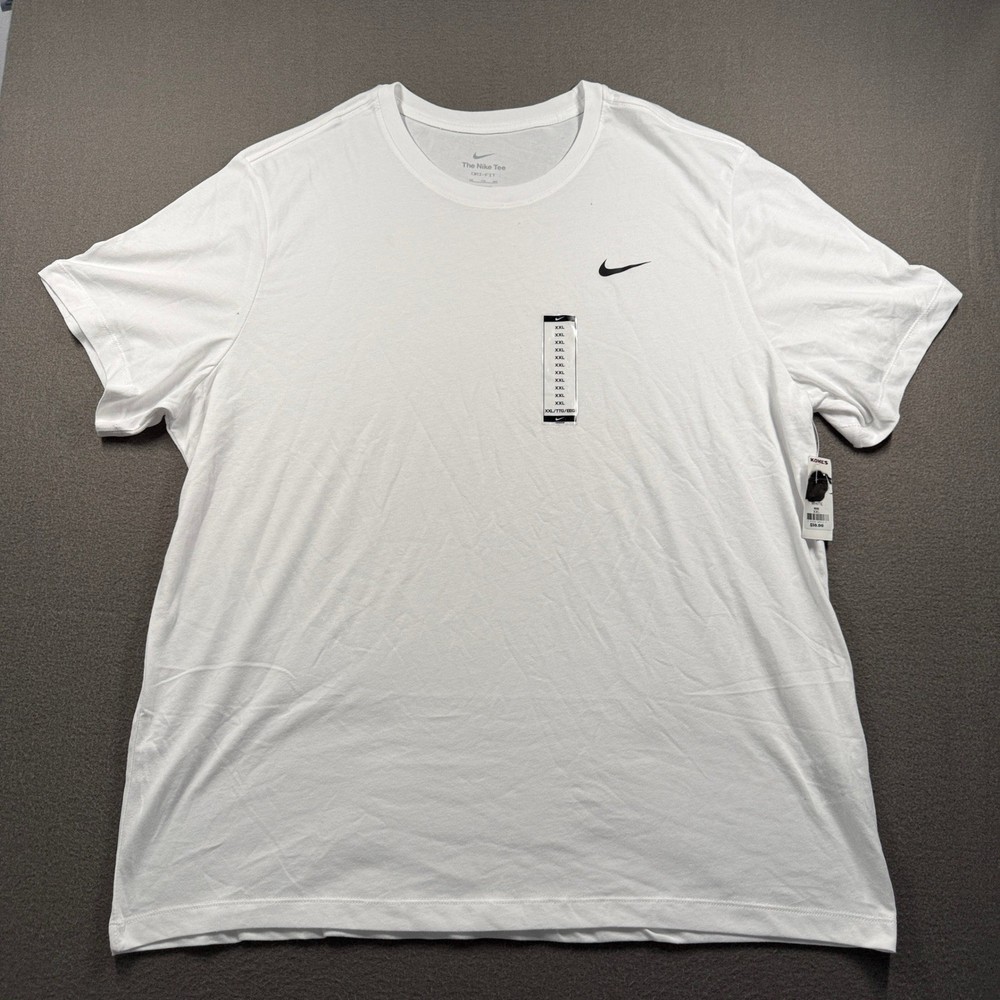 Nike T-Shirt Men XXL White Dri-FIT Swoosh Logo Crew Neck Short Sleeve