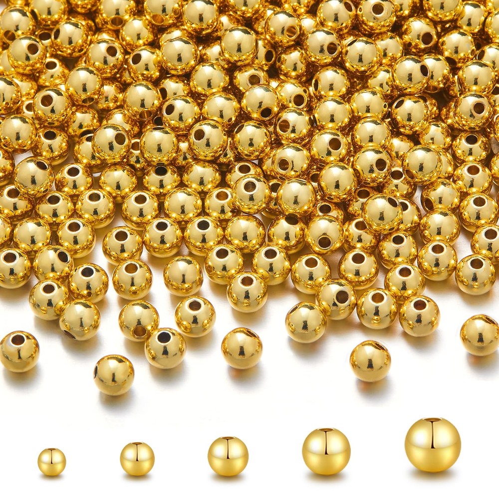 300Pcs 18K Gold Filled Beads for Bracelets 4Mm round Smooth Spacer Beads Mini