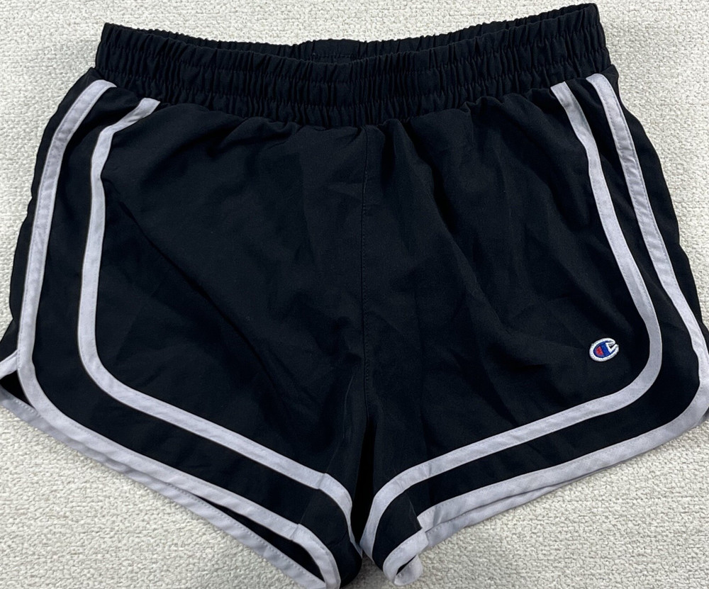 Champion Authentic Athleticwear Running Shorts Women XL Black Gray Trim Pull On
