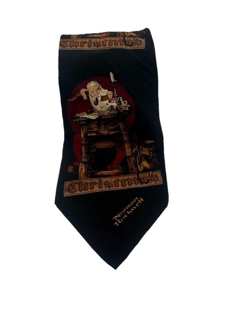 Norman Rockwell Men’s Tie Christmas Necktie 1994 Silk The Saturday Evening Post
