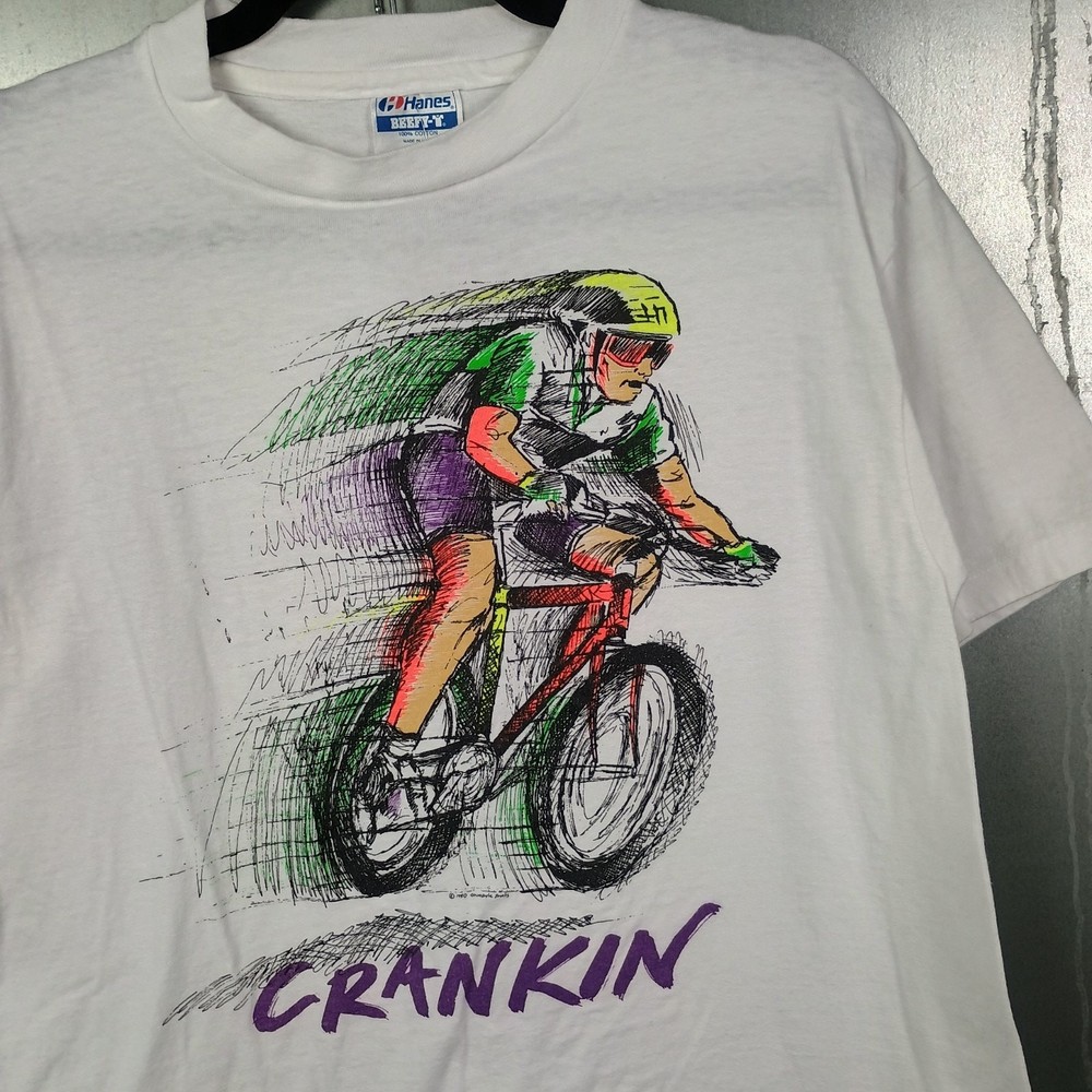 Crankin Vintage 90s BMX Bicycle Mountain Bike Shirt Medium Retro Neon Ohiopyle