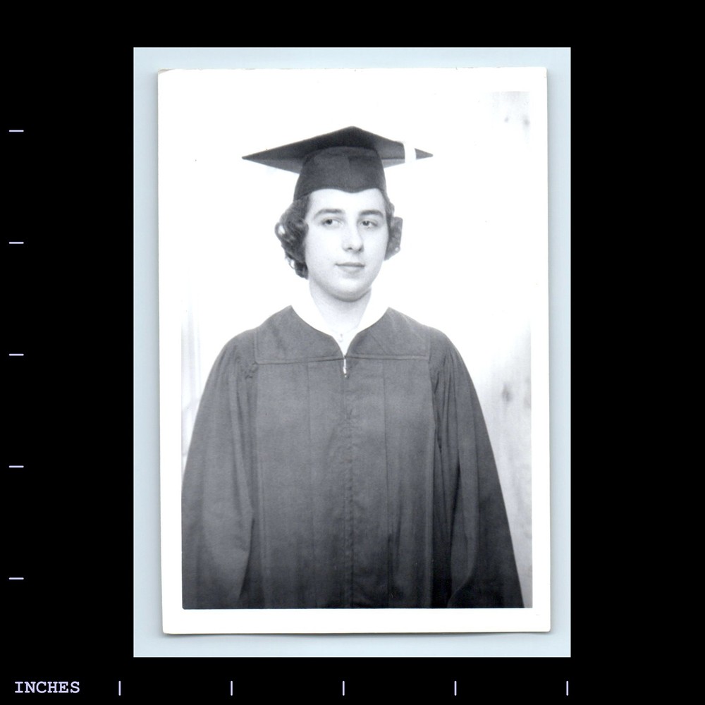 Old Vintage Photo WOMAN GRADUATION CAP AND GOWN SOLO CANDID PORTRAIT