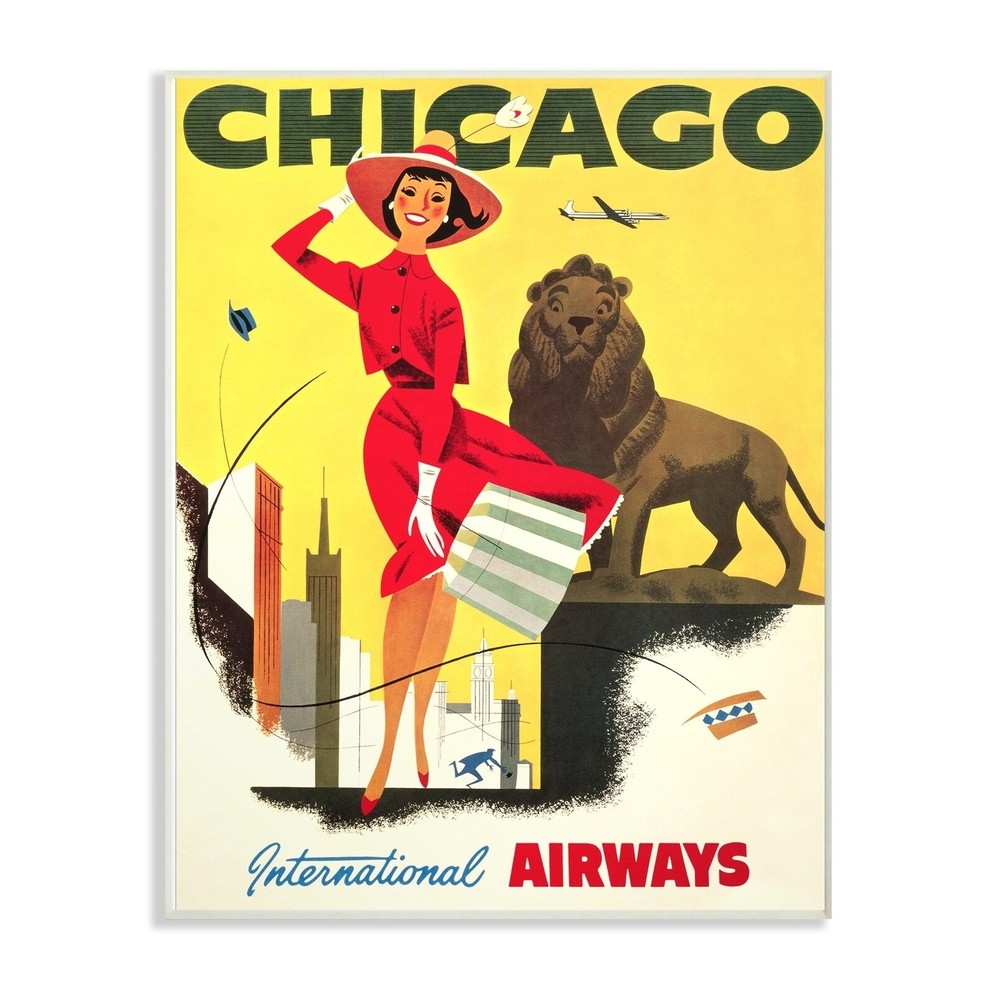 Stupell Vintage Chicago Airways Poster Wall Plaque Art, 10 x