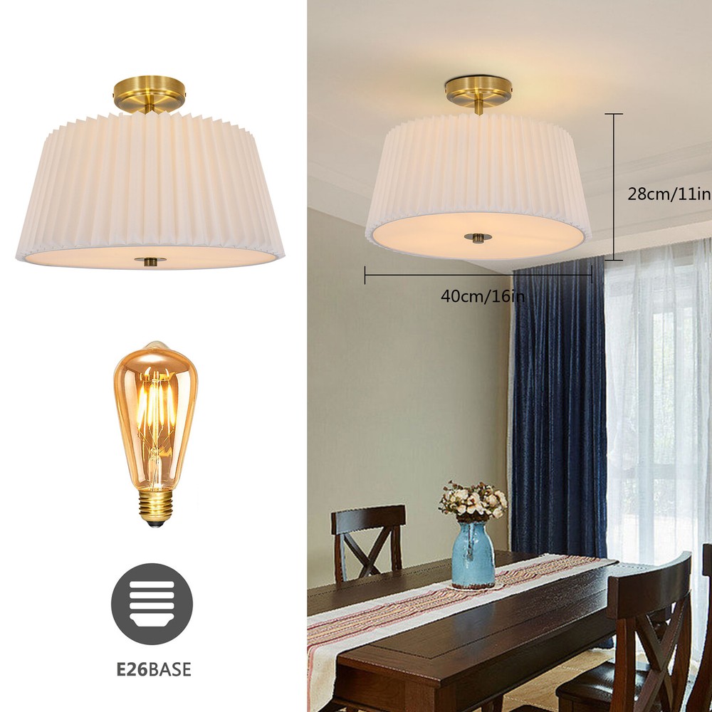 White Simple and Modern Fan-shaped Fabric Semi Flus Ceiling Light Home Decor