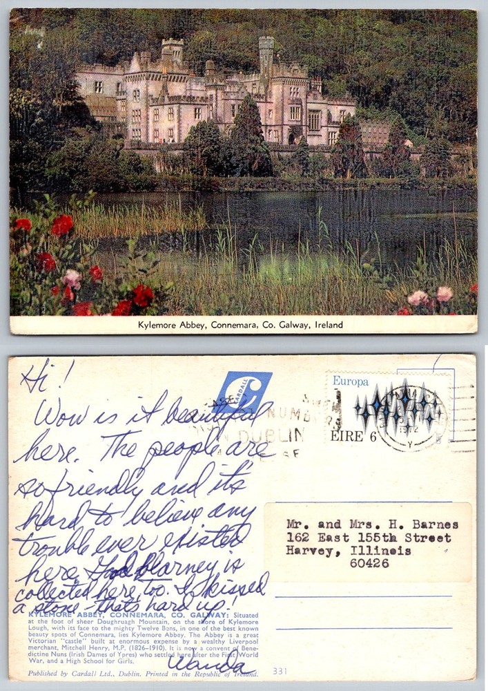 Kylemore Abbey Connemara Co Galway Ireland 1972 Europa Stamp Postcard