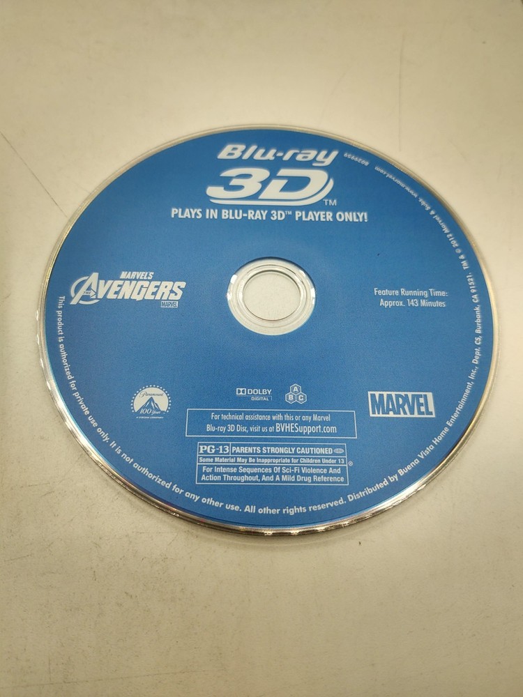 The Avengers Blu-ray 2012 3D Marvel PG-13 Action Sci-Fi - Disc Only