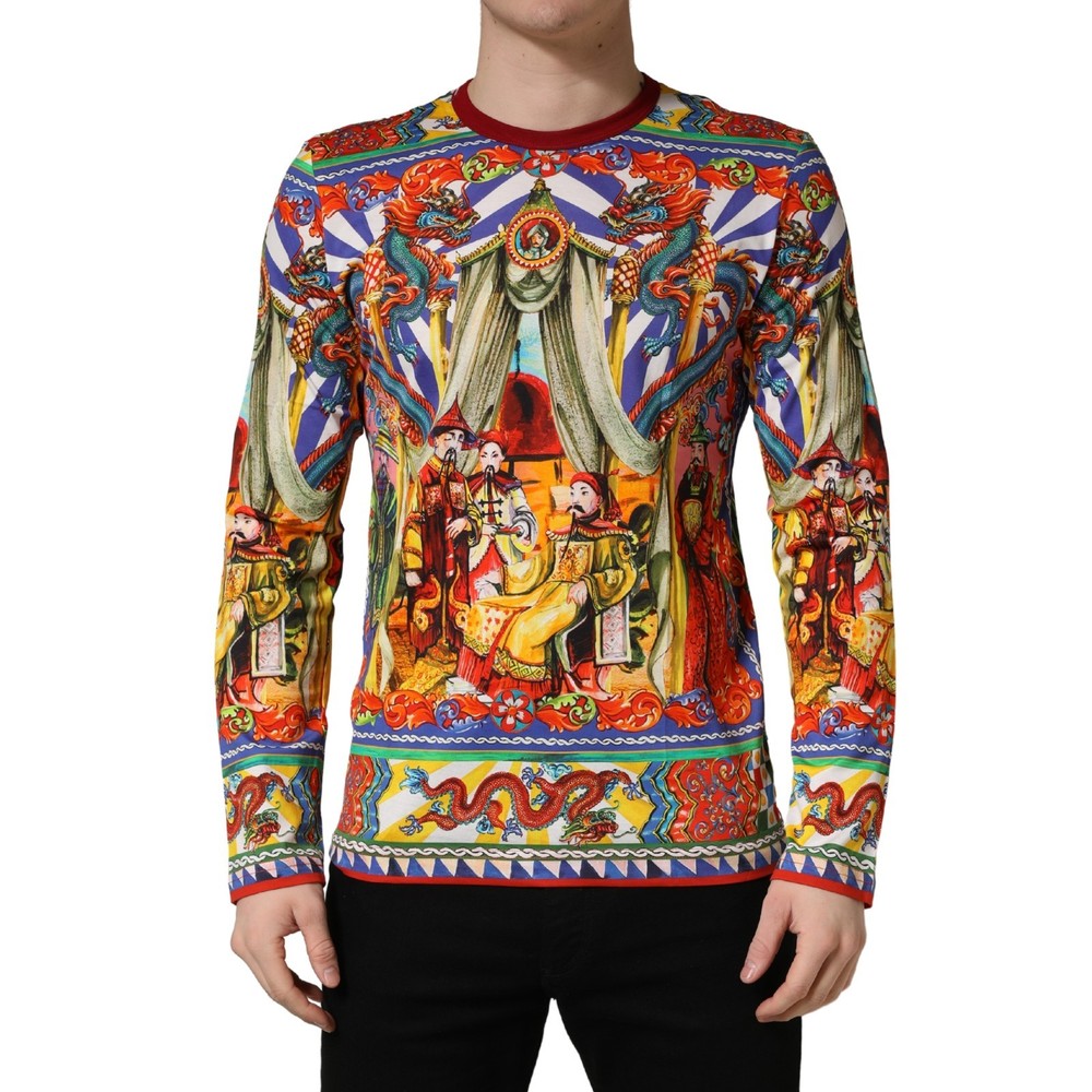 DOLCE & GABBANA T-shirt Multicolor Teatro Dei Pupi Men Long Sleeves IT46/US36/S