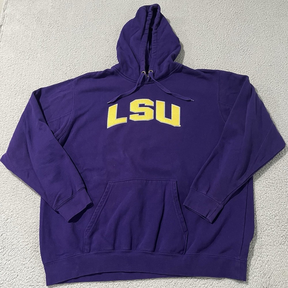 LSU TIGERS  Logo Purple Gold Section 101 By Majestic Fleece Hoodie Mens 2XL