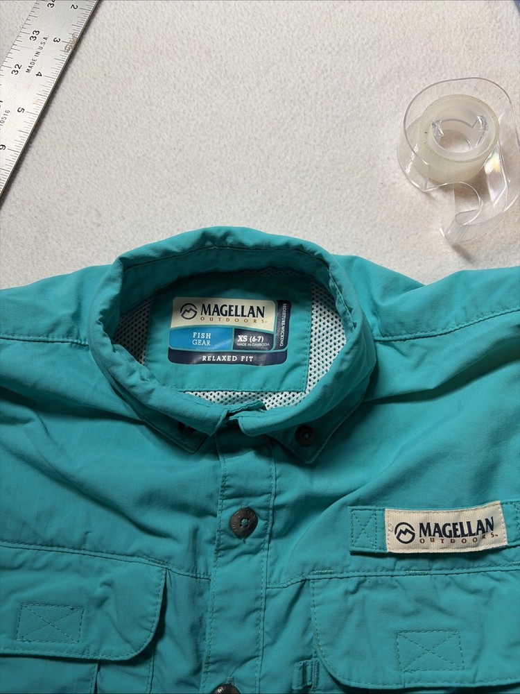 Columbia Magellan Boys XS 6-7 Fishing Outdoor PFG Shirt Lt Turquoise Blue