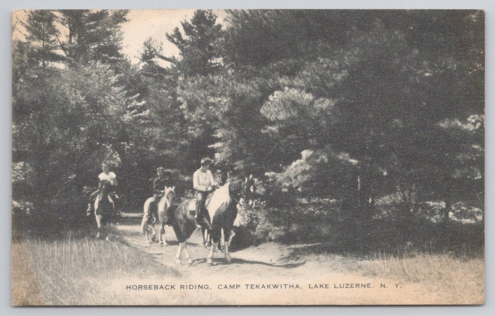1954 Horseback Riding Camp Tekakwitha Lake Luzerne NY Postcard