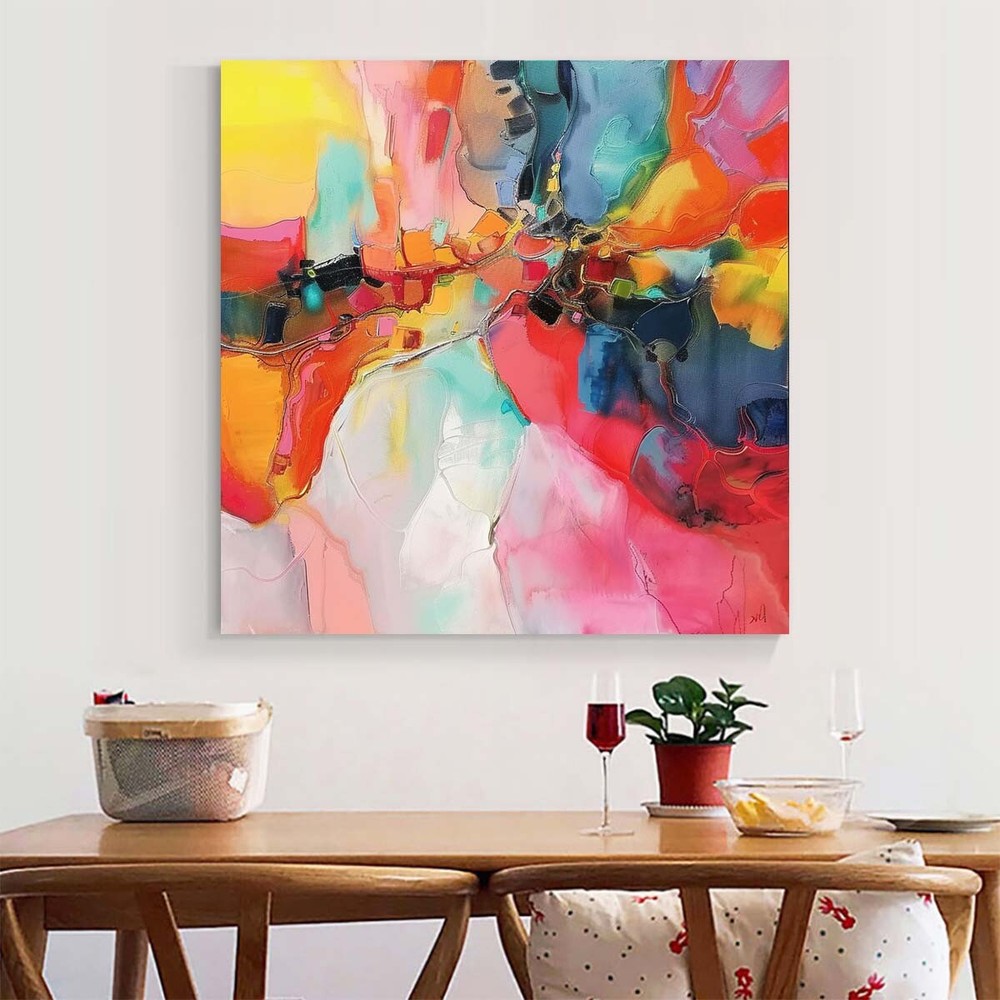 Red hand painted Oil Painting Abstract Contemporary Large Canvas wall art Blue