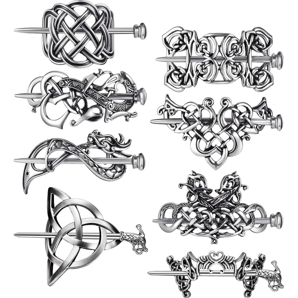 Hair Clips, 8 Pcs Viking Celtic Hairpins Vintage Celtic Knot Hair Sticks, Retro