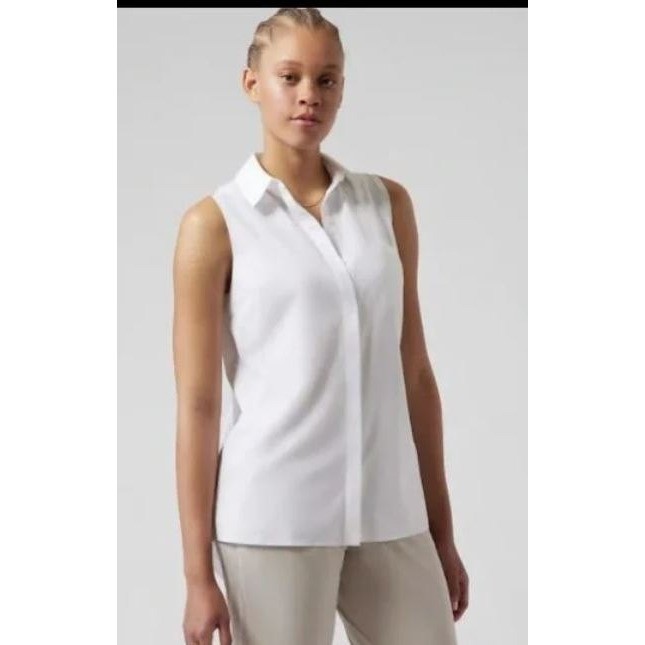 Athleta Women S Urbanite II Tank White Sleeveless Button Down Shirt 1166