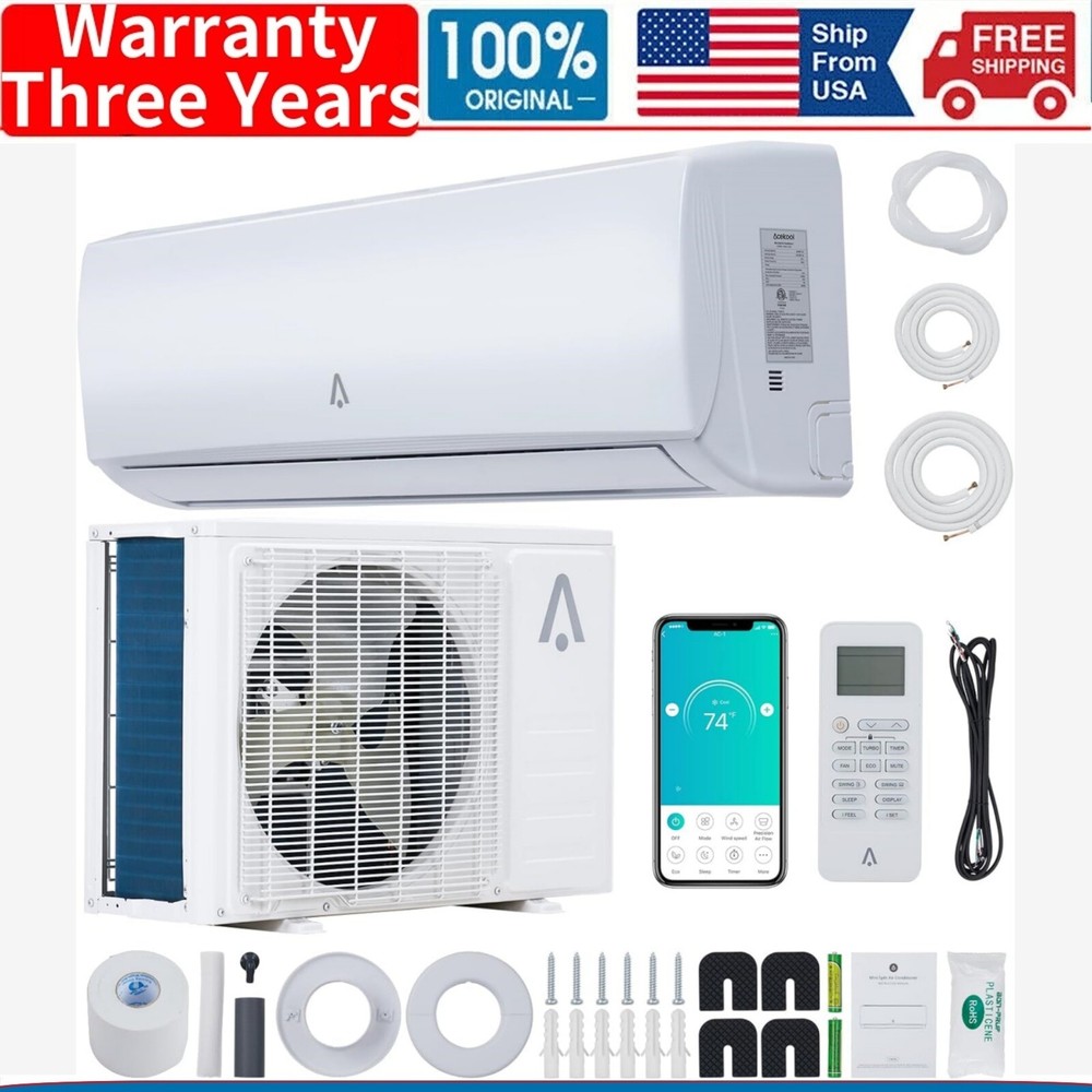 18000 BTU Mini Split HVAC System 19 SEER2 Inverter Air Conditioner with Heating