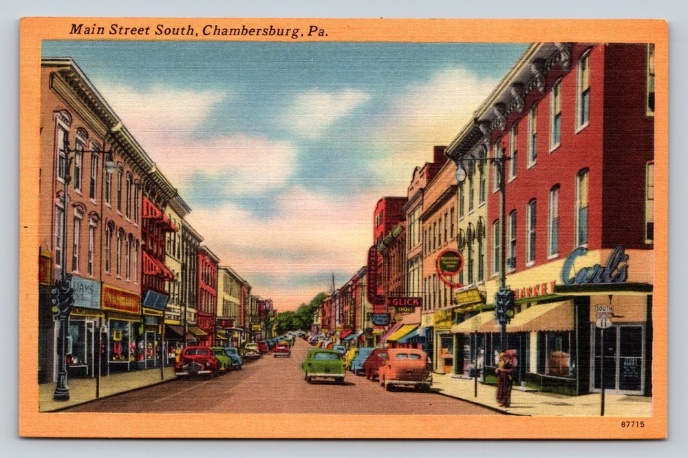 Main Street South Classic Car Chambersburg Pennsylvania PA VINTAGE Postcard