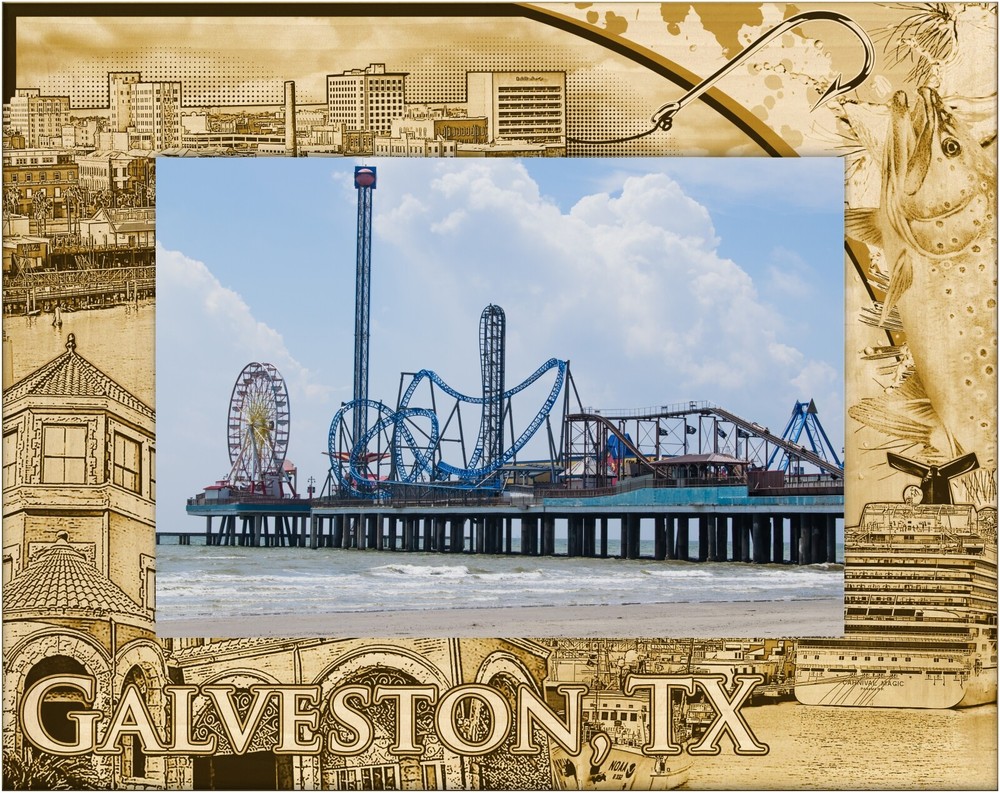 Galveston Texas Laser Engraved Wood Picture Frame Landscape (8 x 10)