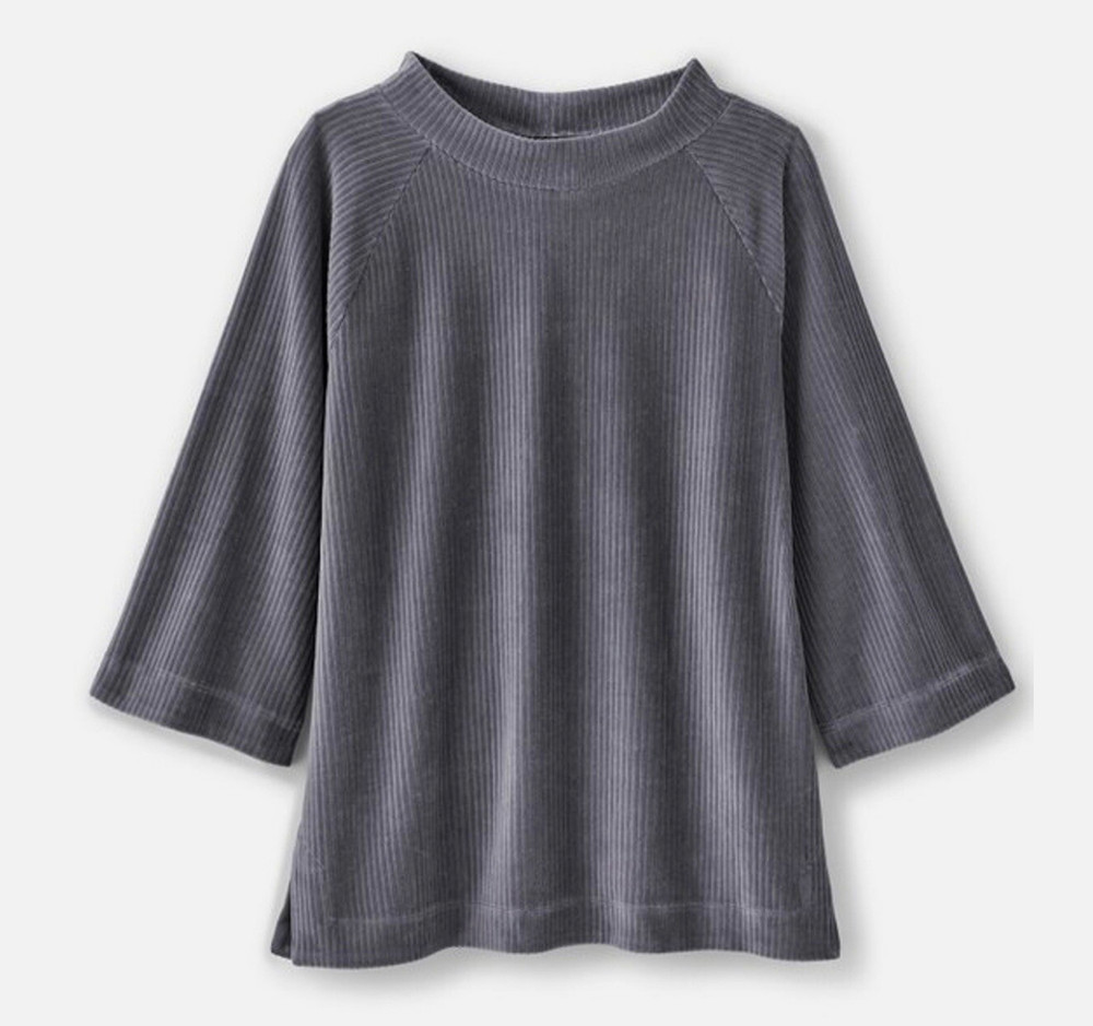 NWT Soft Surroundings SAMINA CORDUROY PULLOVER Shoreline Grey Tunic Top Shirt XL