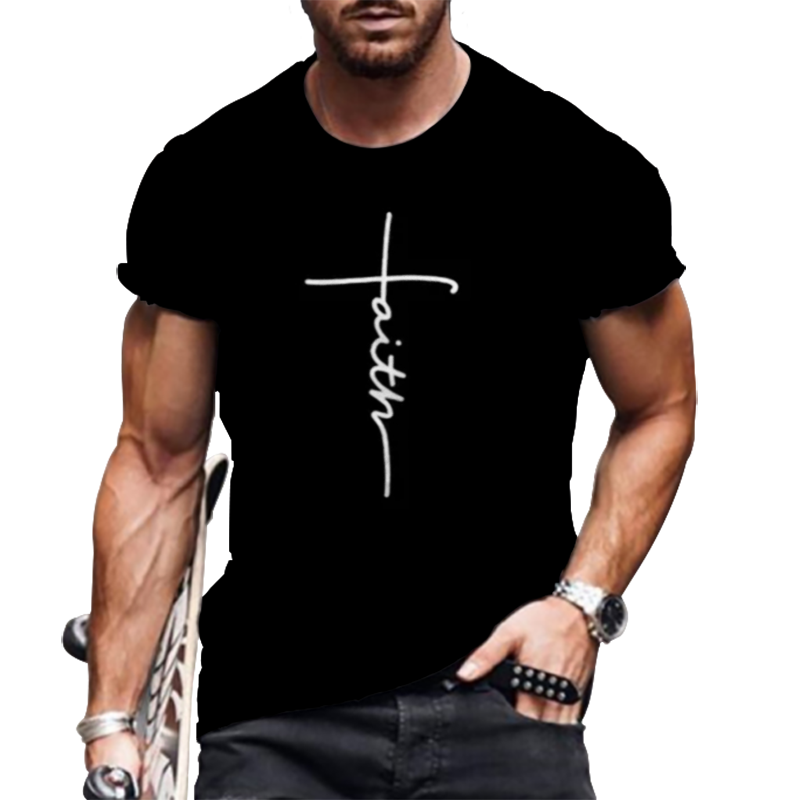 T Shirts Men Faith Cross Black Fashion White Short Sleeve Tee T-Shirt Silky Soft