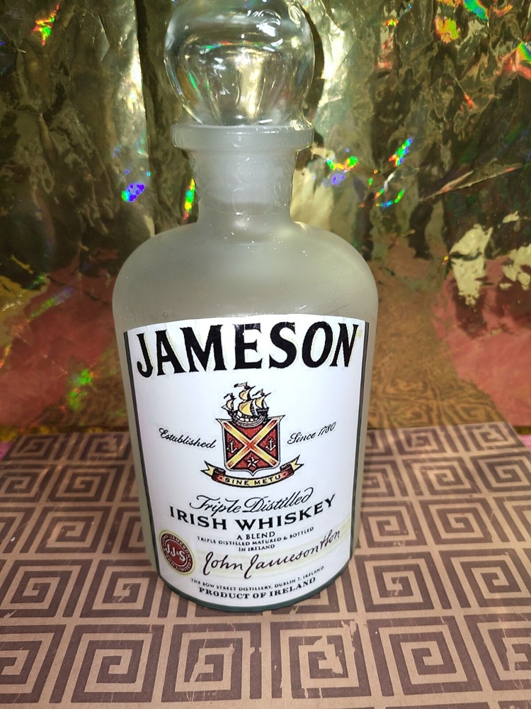 JAMESON Irish Whiskey  Label  Frosted Glass Decanter bottle with stopper