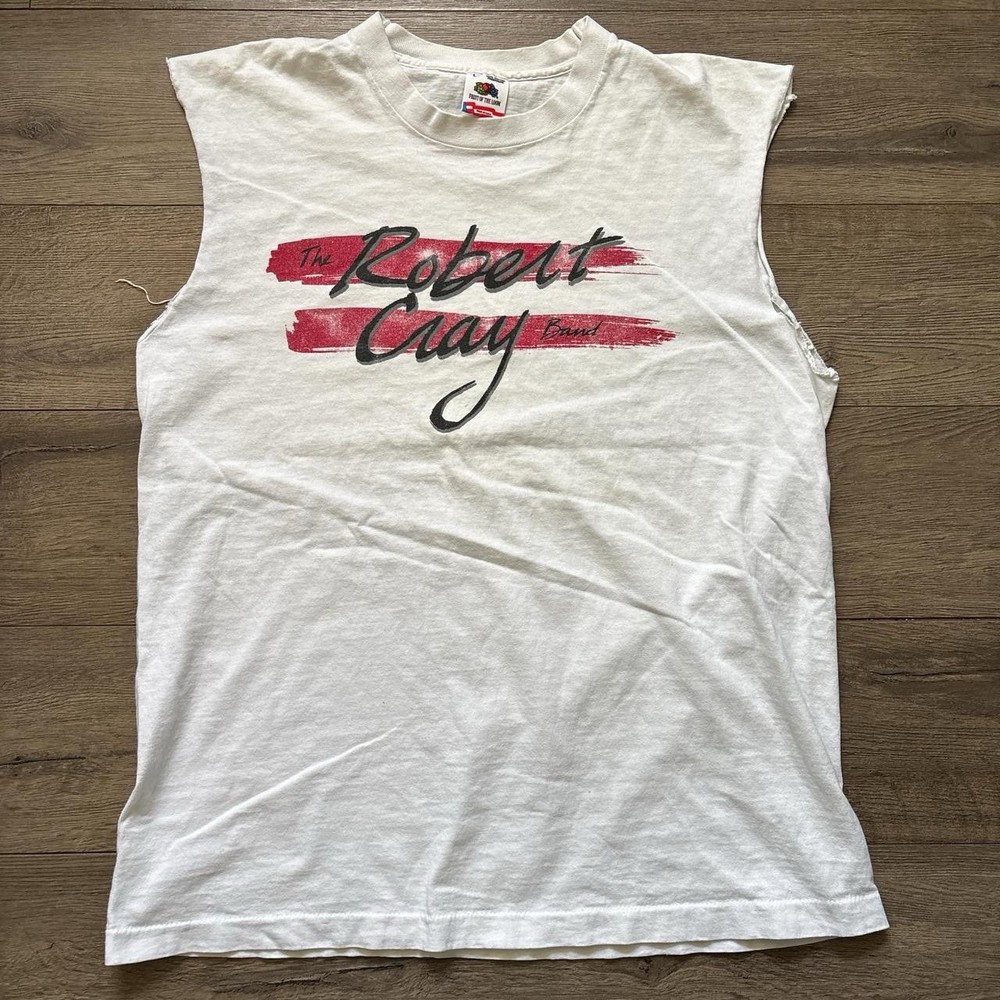 Robert Cray Band White T-Shirt With Cut Off Sleeves Vintage From the 1990s Sz Lg