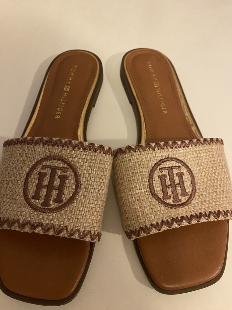 Tommy Hilfiger Womens Straw Woven Slides Size 8 Beach Sandals