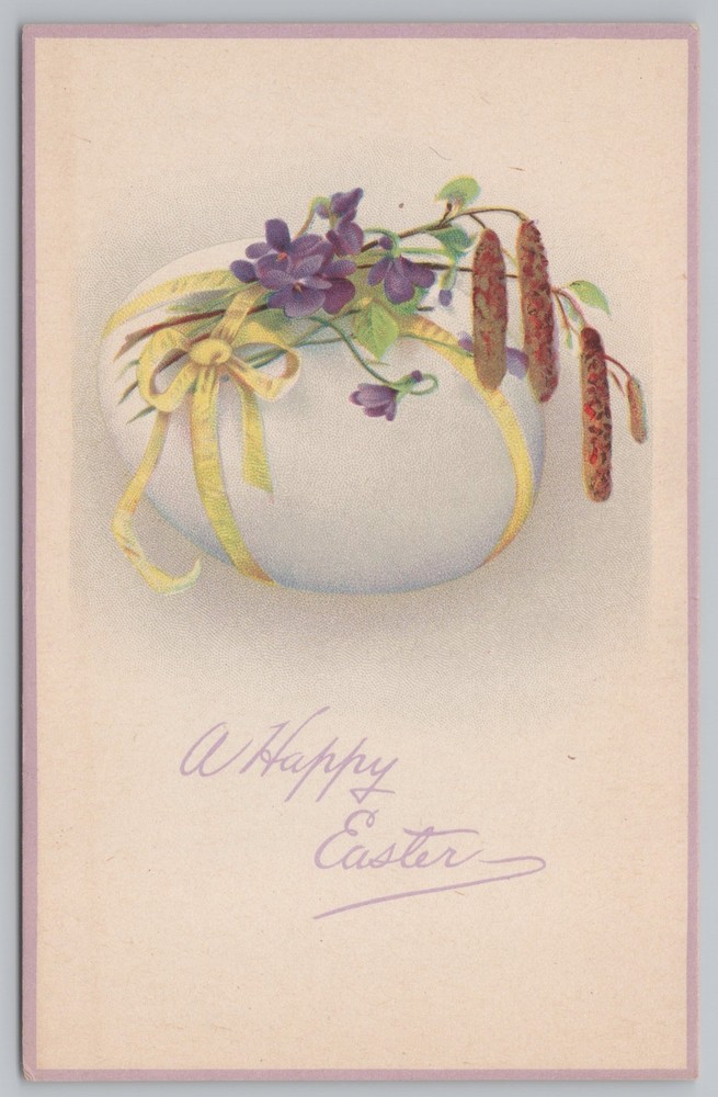 Holiday~Egg Purple Flowers Water Sausages Happy Easter~Stecher Vintage Postcard