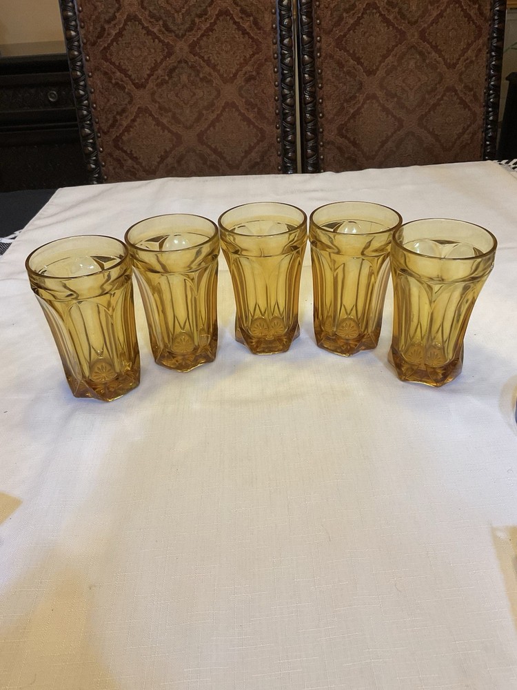 Vintage Anchor Hocking ‘Fairfield’ Warm Amber/Honey Tumbler Glasses Set of 5