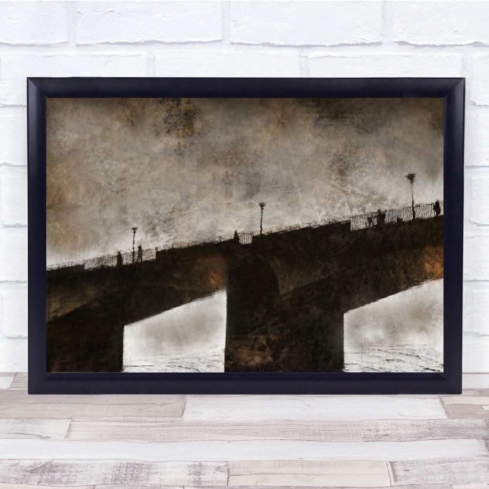 On The Bridge People Street Reflection Painterly Texture Wall Art Print
